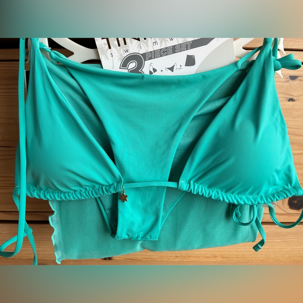 SOLD ELSEWHERE …NEW TINIBIKINI SWIMWEAR 3 PIECE BIKINI W COVERUP SKIRT GREEN